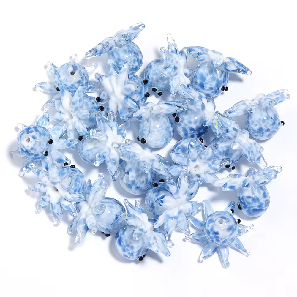 Perles de verre colorées mignonnes de poulpe de bande dessinée, perles de chalumeau, océan, bijoux,