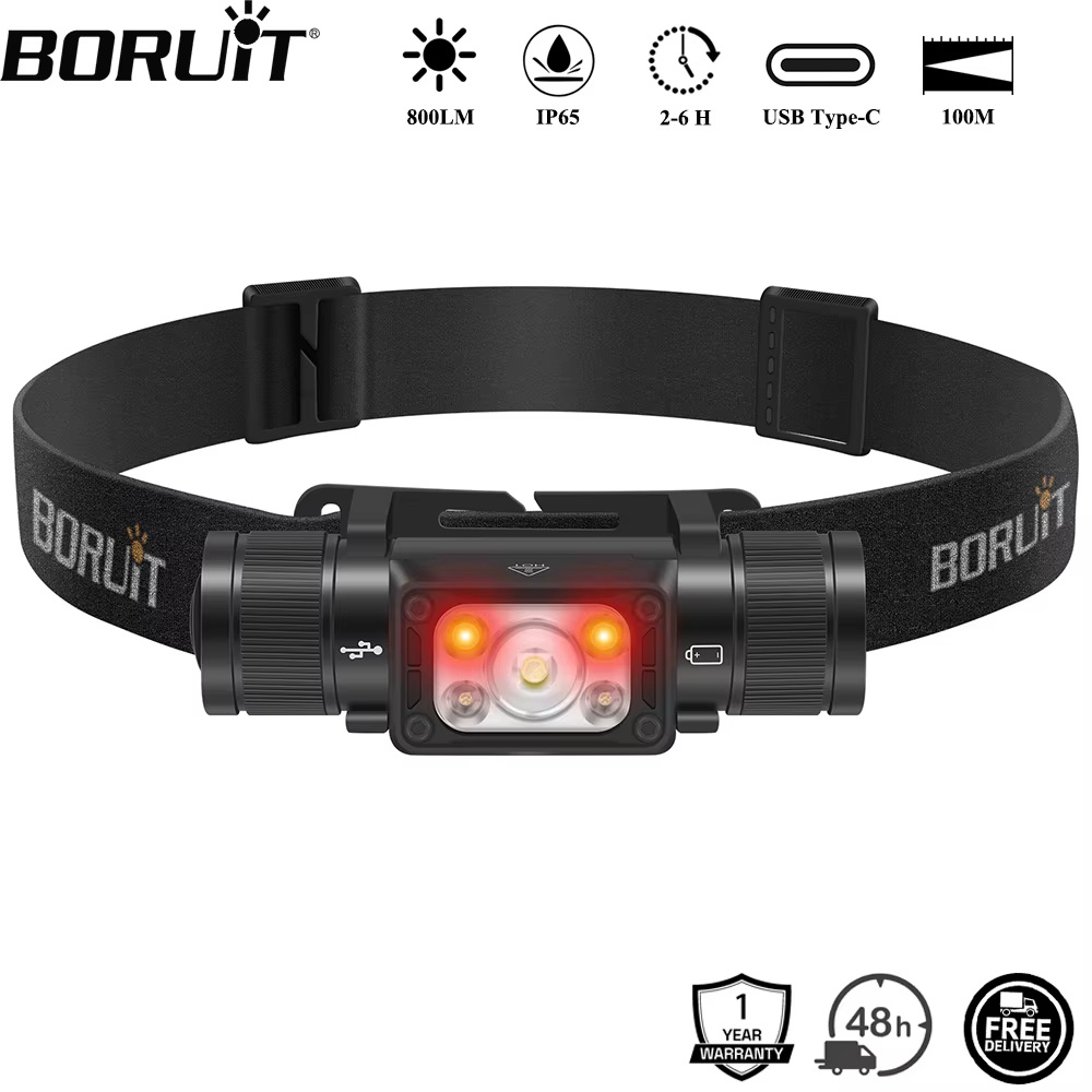 BORUiT HP340/HP350 LED lampe frontale puissante type-c rechargeable phare étanche Camping pêche tête