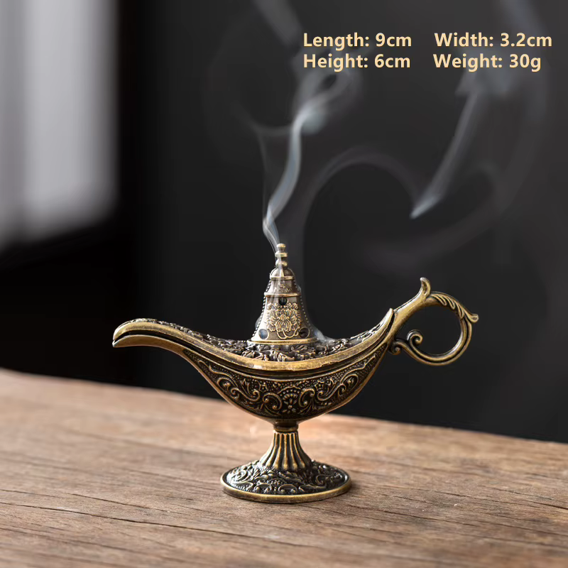 Brûleur d'encens en métal d'inspiration antique en forme de lampe, porte-bougie parfumé et non parfu
