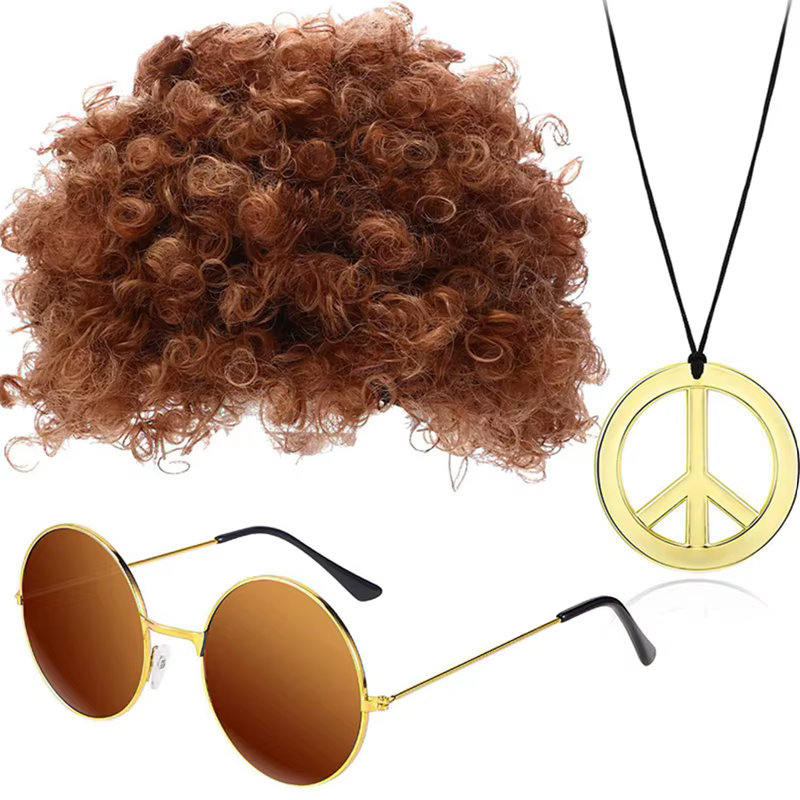 Ensemble de olympiques amusants Hiphelicopter pour hommes, perruque Afro funky, collier de lunettes 