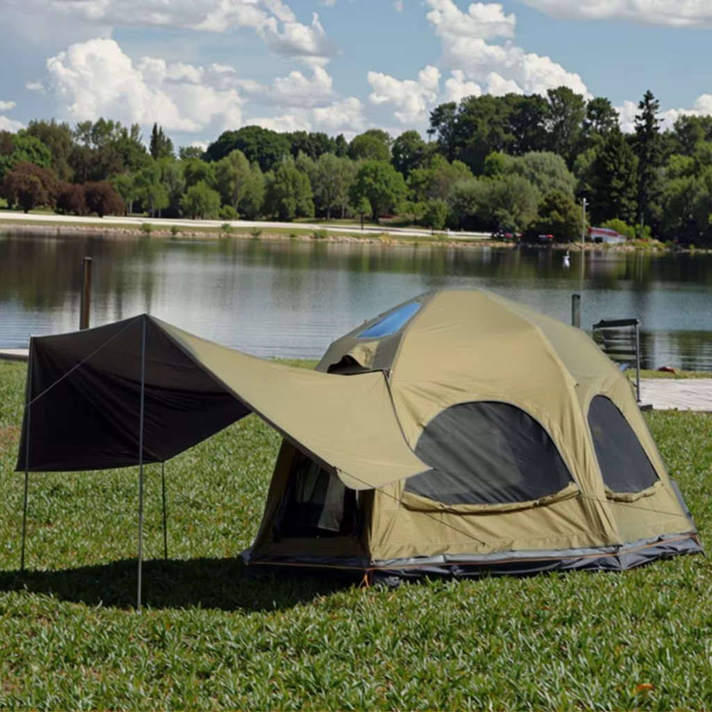 Tente gonflable de 4.5m de diamètre avec auvent étendu, abri de Camping en plein air étanche et rési