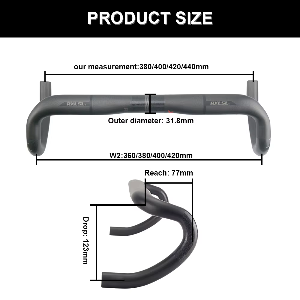 RXL SL-Guidon de vélo de route en carbone, diamètre 31.8mm, UD 256 380/400/420/440mm
