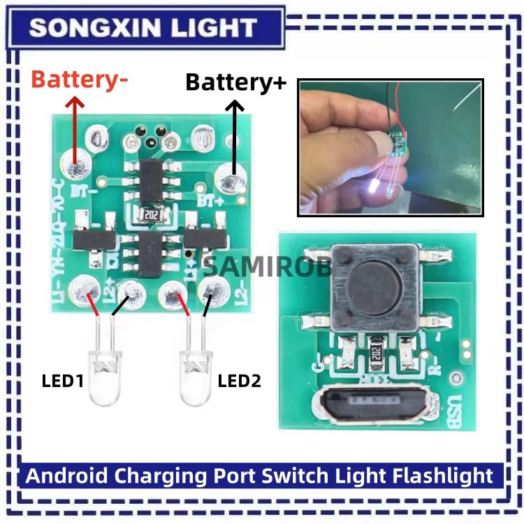 SAMIROB – lampe de poche à lumière forte, accessoires Android Micro/type-c, port de chargement, inte