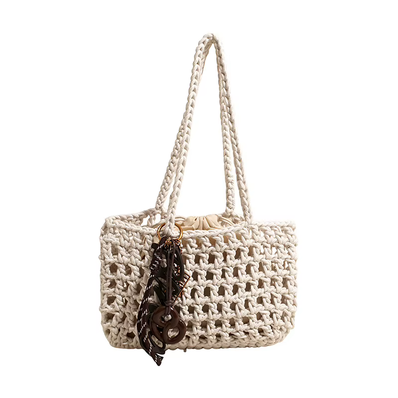 Sac fourre-tout en crochet fait main ajouré grande capacité avec poche intérieure, sac à bandoulière