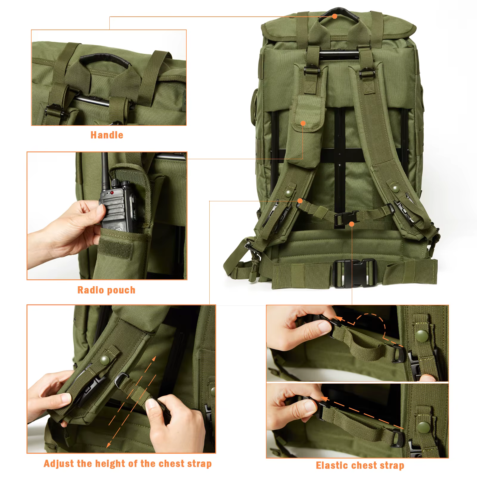 ALICE-Sac à dos militaire avec cadre externe en métal, pack moyen, sac à dos de survie de l'armée, O