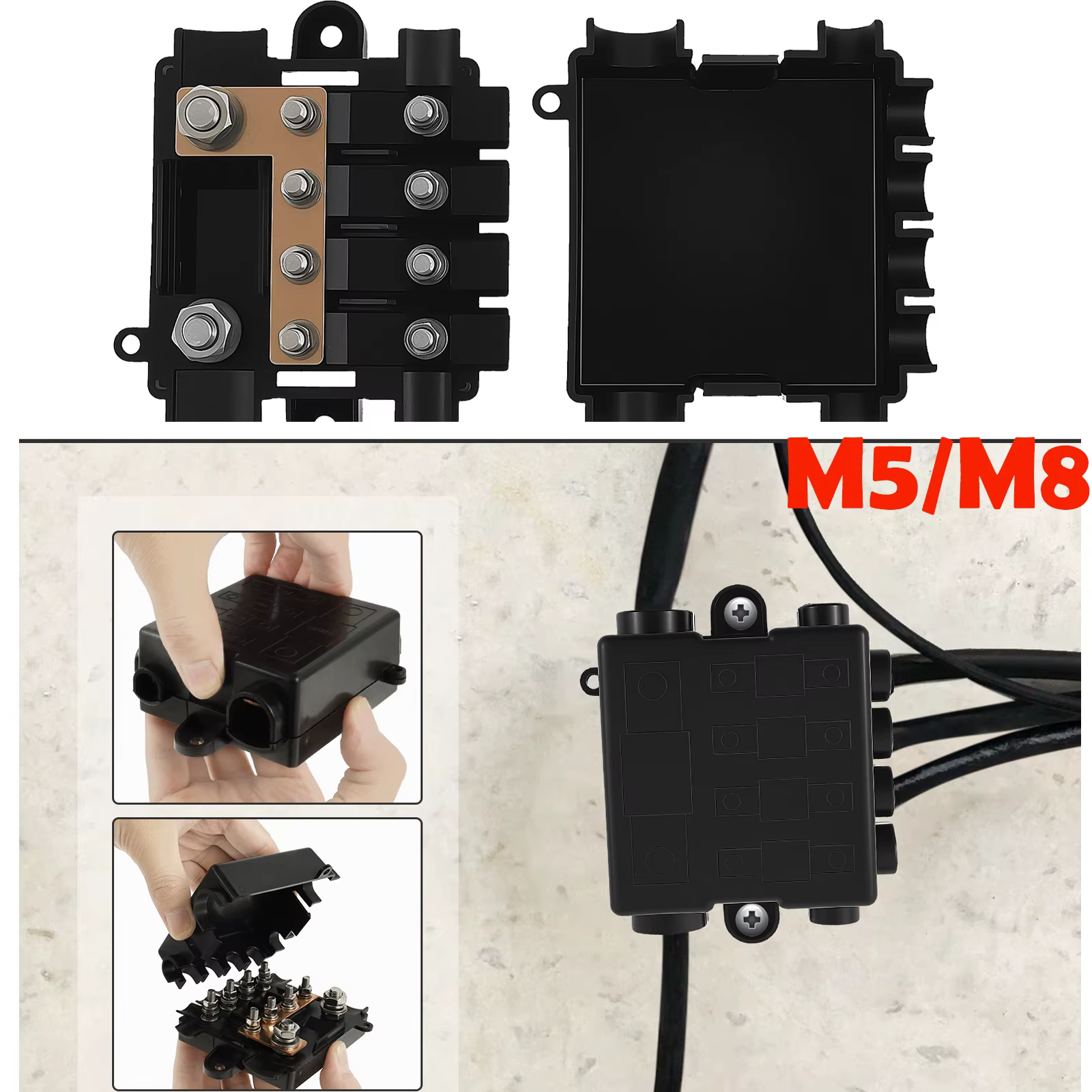 Boîte à fusibles de distribution de protection pour 1 x Mega + 4 x fusibles Midi Bloc de fusibles de