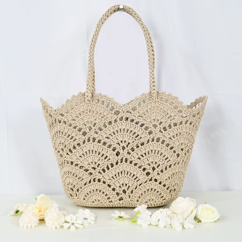 Sac fourre-tout en crochet fait main pour femme, sac de plage bohème en coton tissé, sac à bandouliè