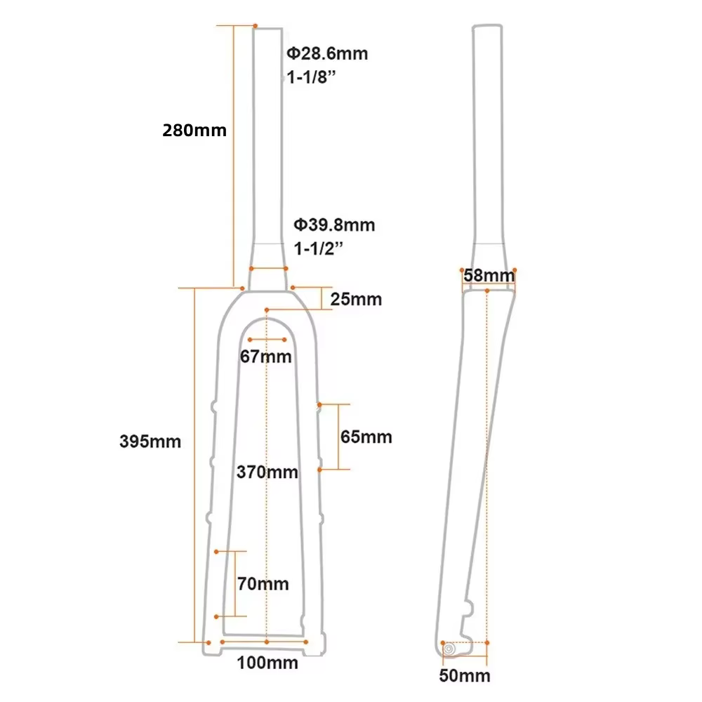 Fourche de vélo de route ultralégère entièrement en carbone pour vélo de Cyclocross, 100mm, gravier