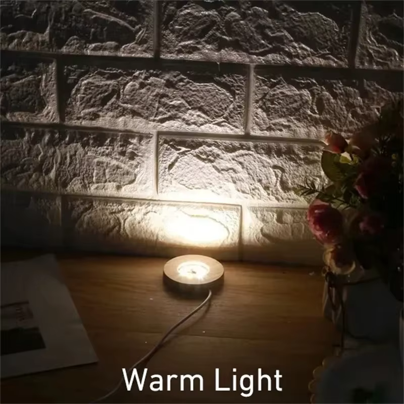 Base d'affichage LED en résine de bois faite à la main, USB ronde en bois, Base de lampe de nuit pou