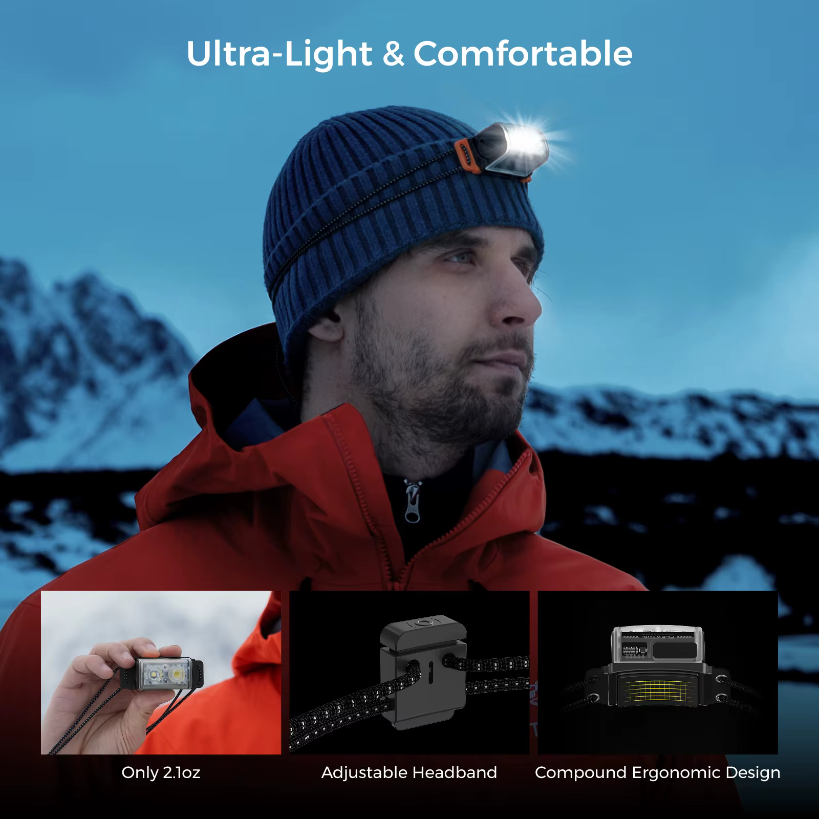 FLEXTAIL TINY HELIO 600Z - Lampe frontale, phare avec batterie remplaçable de 700 mAh pour camping e