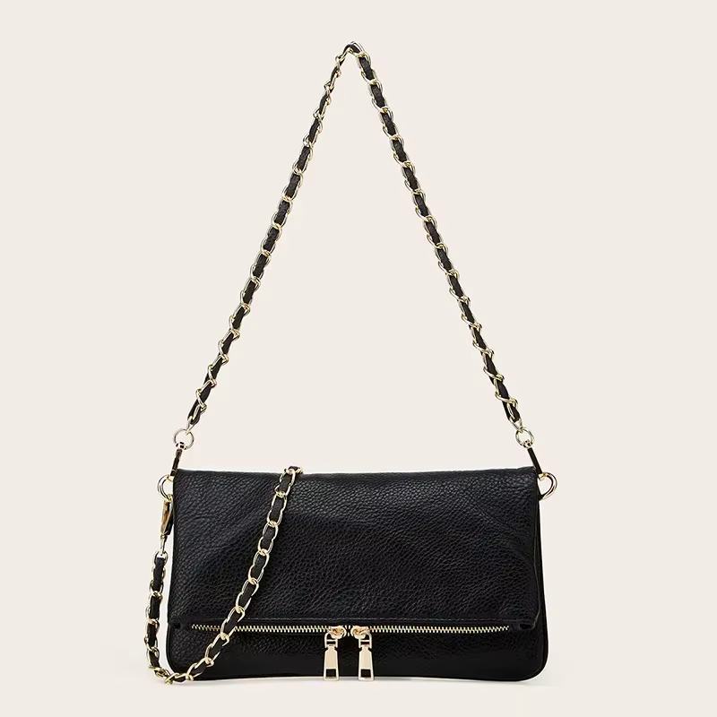 Sac à bandoulière avec texture litchi galets, sac à bandoulière Compact et Chic avec chaîne sous les