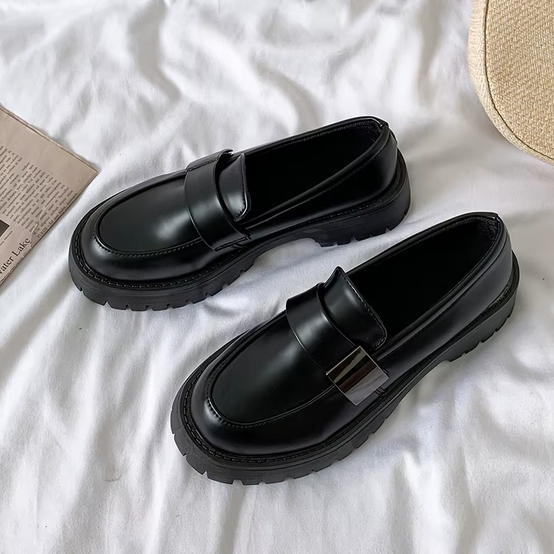 Nouvelles chaussures en cuir à bout rond décontractées et élégantes pour femmes, style britannique, 