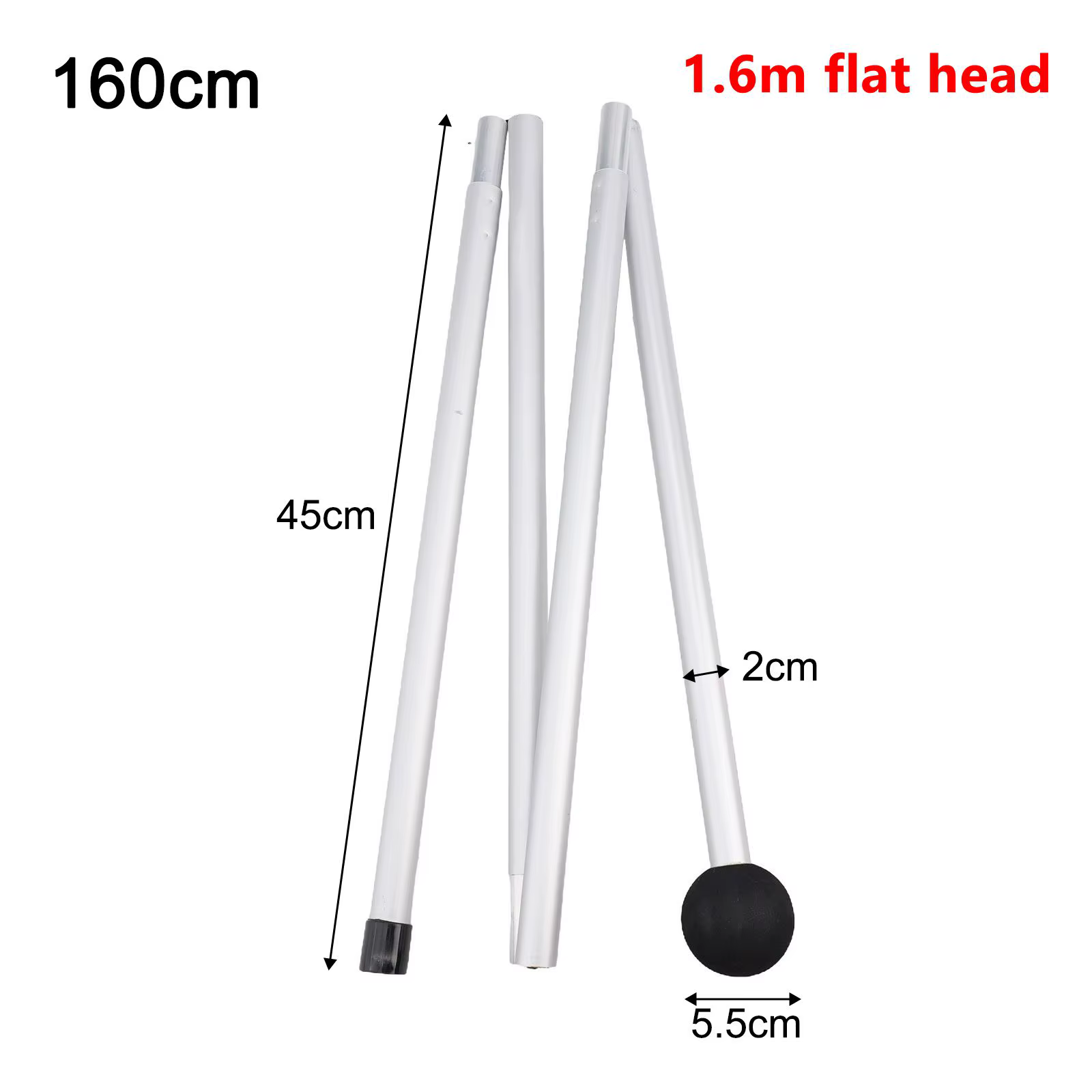 Lot de 1 poteau pliable en alliage d'aluminium de 1,6/2,0 m pour tente de plage, auvent, abri, bâche