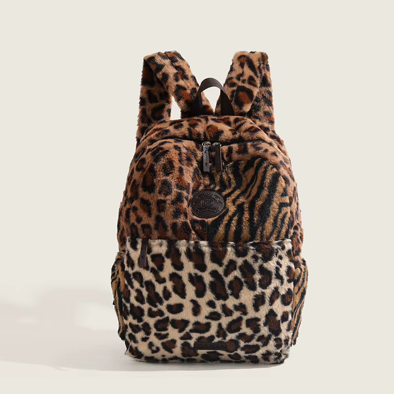 Sac à dos imprimé léopard mode avion cabine sac à dos grande capacité sac d'école polyvalent en pelu