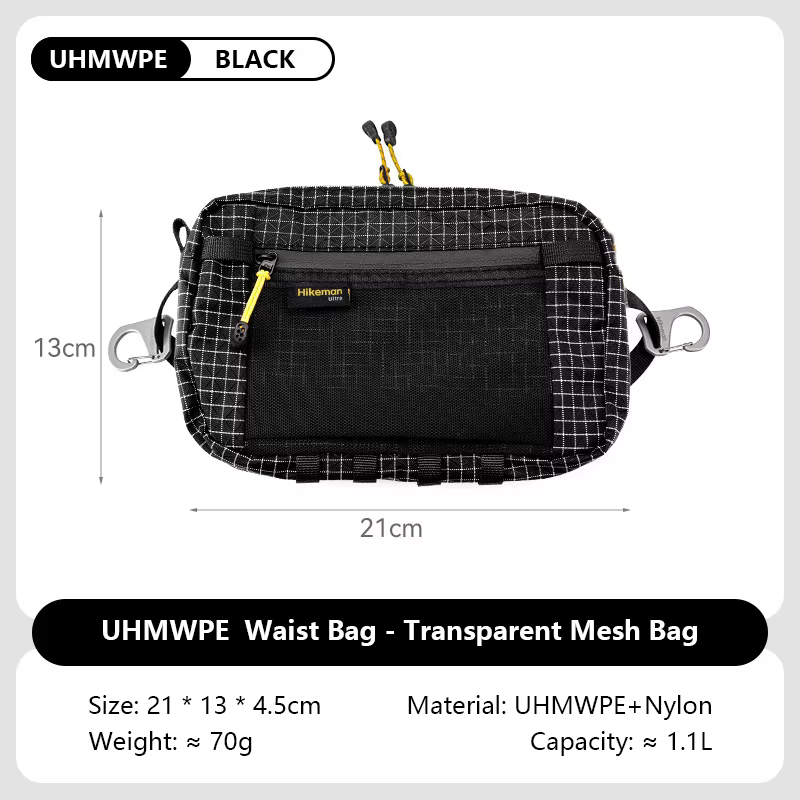 HIKEMAN Sac de taille en fibre Dyneema 1,1 L imperméable ultra léger multi-poches pour le cyclisme, 