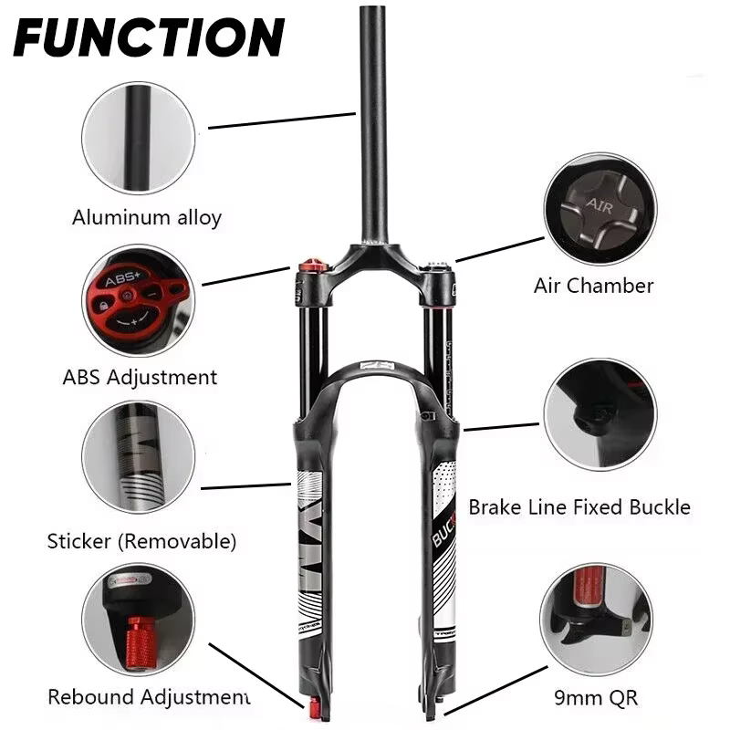 BUCKLOS VTT fourche pneumatique 9*100mm vélo Suspension pneumatique fourche voyage 120mm Tube droit/
