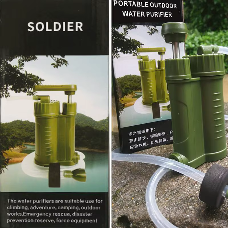 Équipement de survie d'urgence filtre à eau pompe à main équipement de secours purificateur d'eau en