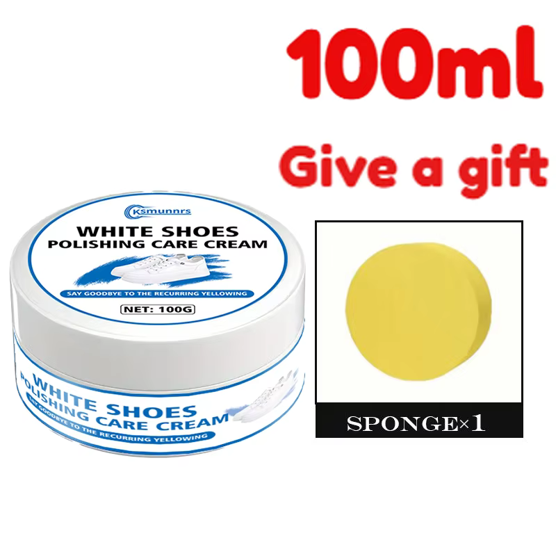 Cirage blanc 100g avec brosse éponge - Restaure rapidement la couleur des baskets et du cuir synthét