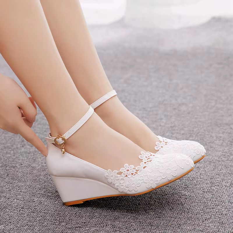 XIHAHA-Chaussures à Talons Compensés pour Femme, Escarpins en Dentelle, Fleur, Perle, Rond, Parker, 