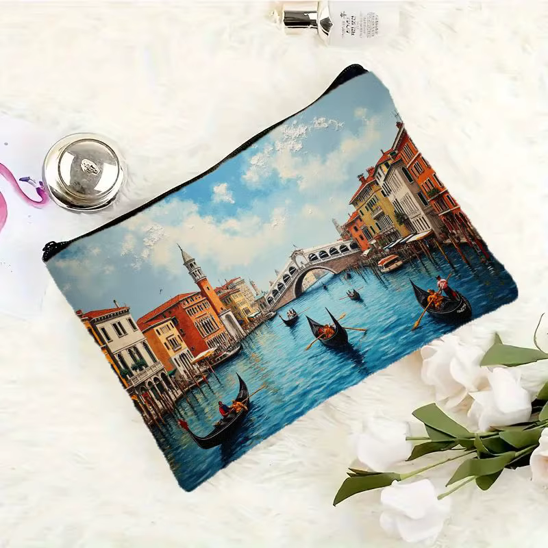 Sac de maquillage cosmétique Venise Italie avec imprimé canaux vénitiens et gondole, organisateur de