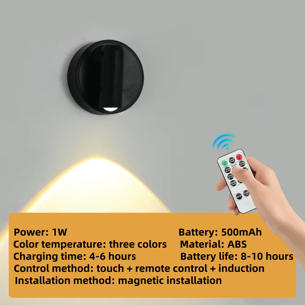 Lampe murale LED sans fil magnétique, alimentation USB, interrupteur tactile, intensité réglable, CC