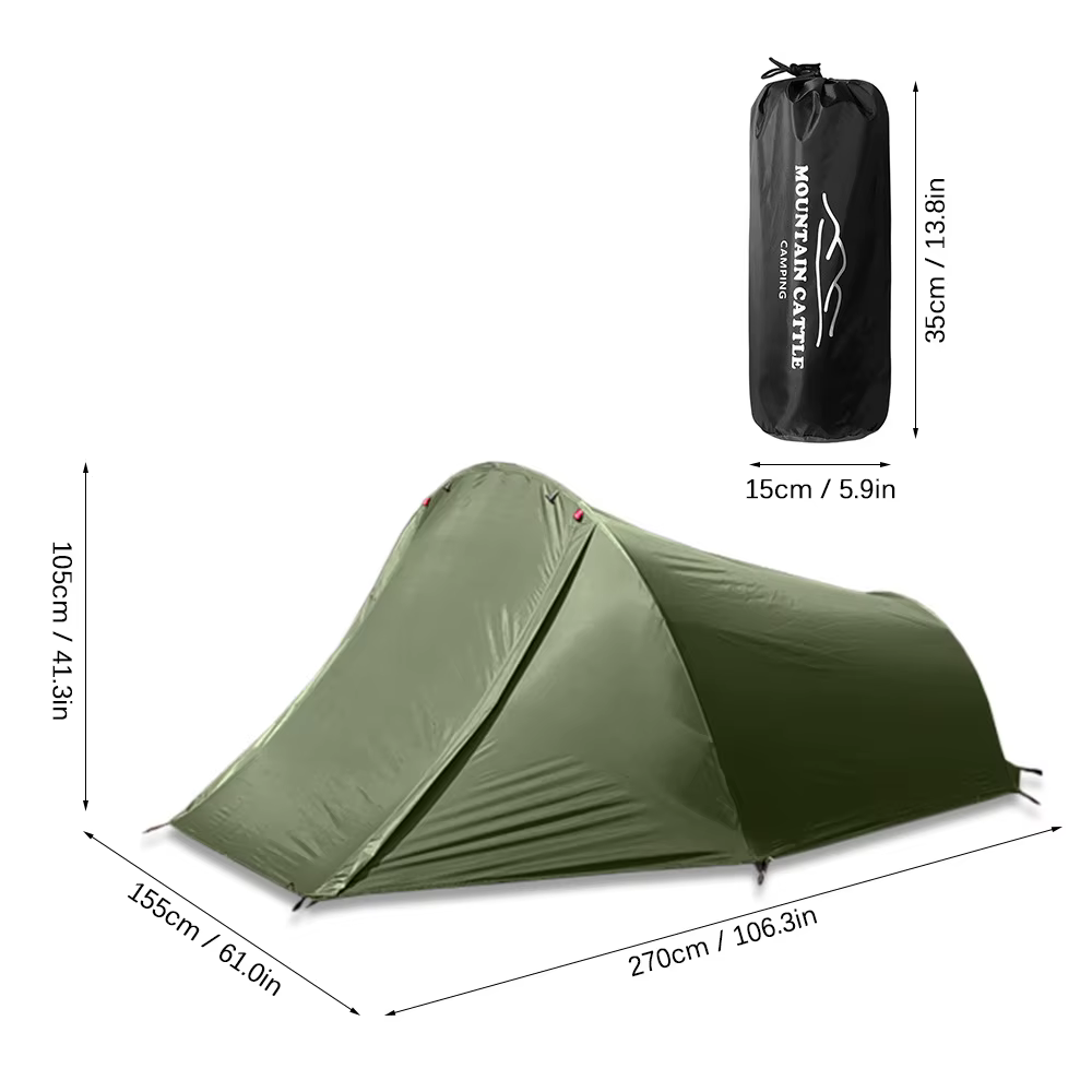 Tente de camping tunnel ultralégère pour deux personnes avec poteaux en aluminium, imperméable, pour