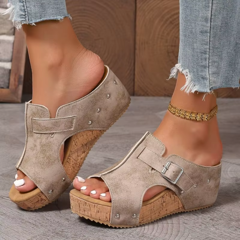 Sandales compensées confortables pour femmes, à bout ouvert, légères, nouvelle collection, style déc