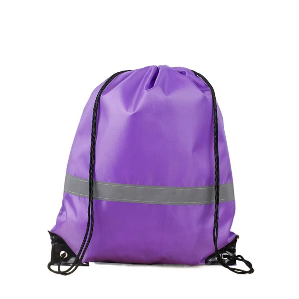 Sac à dos de sport à cordon de serrage avec bande réfléchissante, en polyester 210D, couleur unie, s