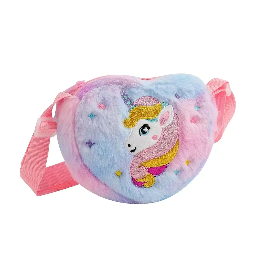 Sac messager en fourrure de dessin animé de grande capacité pour jeunes enfants, sac de rangement po