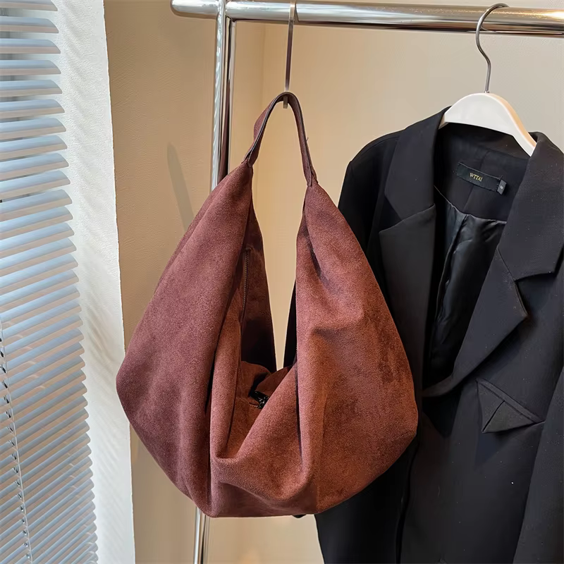 Sac à Main Demi-Lune en Faux Daim Souple pour Femme, Cabas Hobo de Grande Capacité, Fourre-Tout Sous