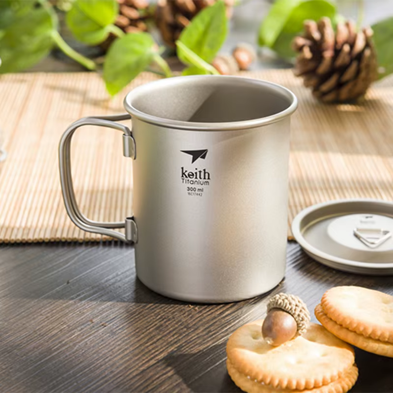 Pamono-Tasse de camping en titane avec poignée pliante, verres, tasse à eau, tasse à bière, tasse à