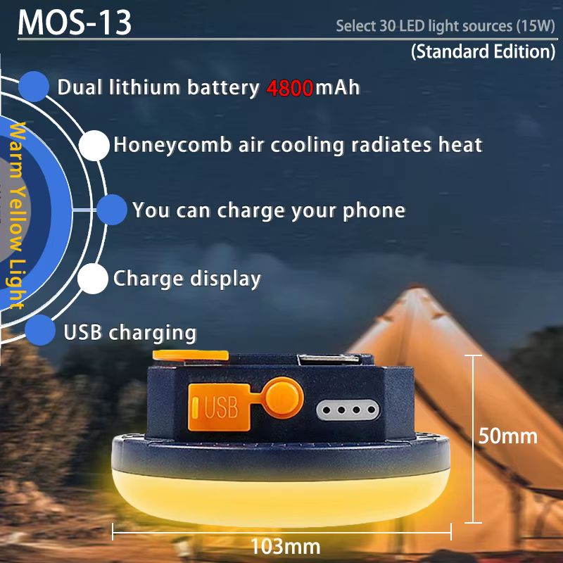 MOSucks ING-Lanterne de Tente Rechargeable, Portable, Lumière de Marché Nocturne d'Urgence, Ampoule 