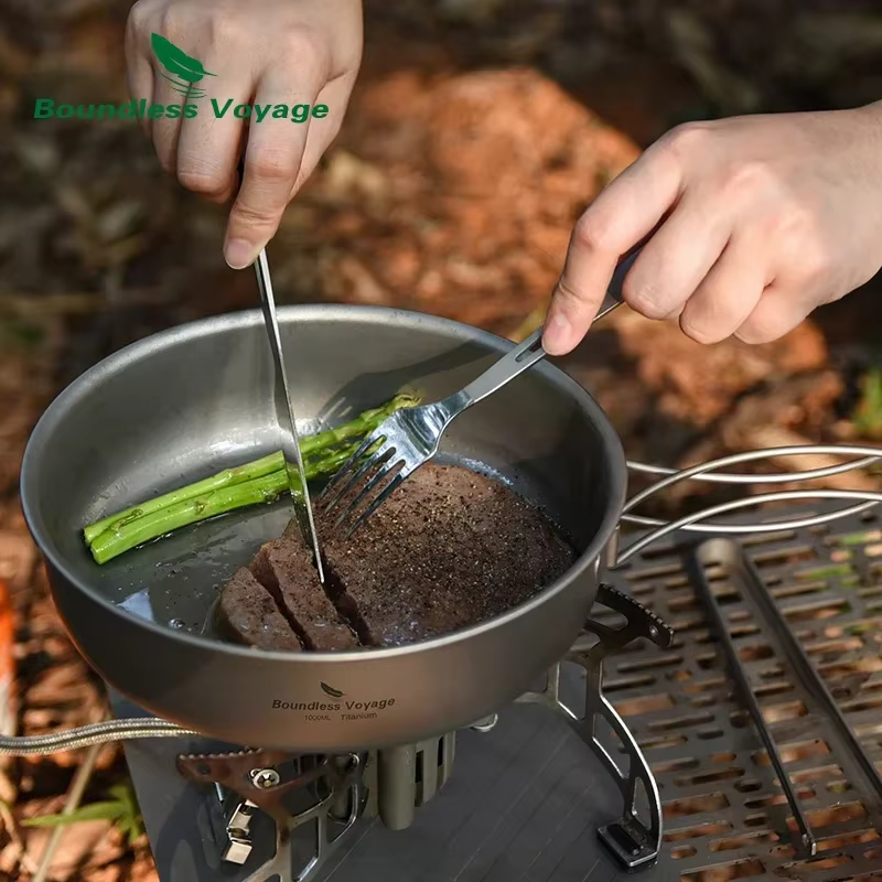 Poêle à frire Voyage sans limite en titane, poêle de Camping avec poignées pliantes couvercle, plaqu