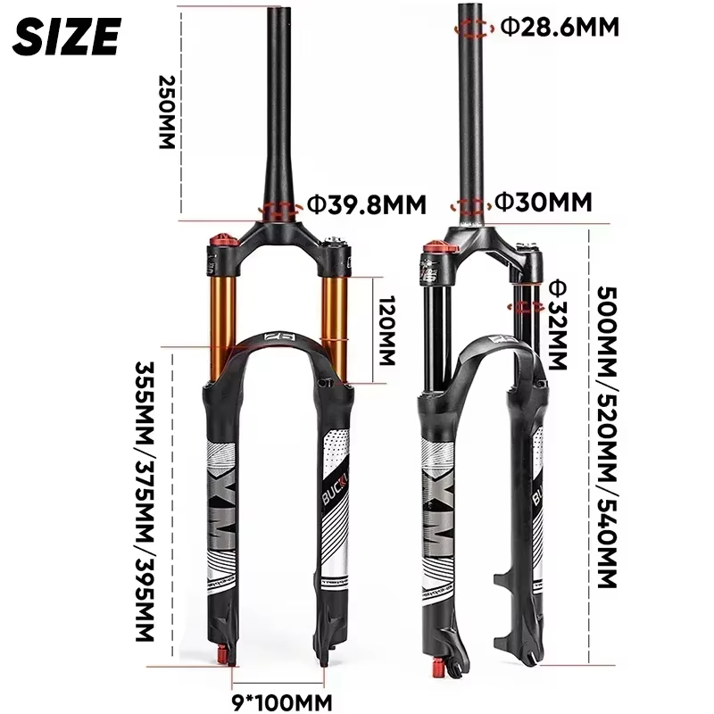 BUCKLOS VTT fourche pneumatique 9*100mm vélo Suspension pneumatique fourche voyage 120mm Tube droit/