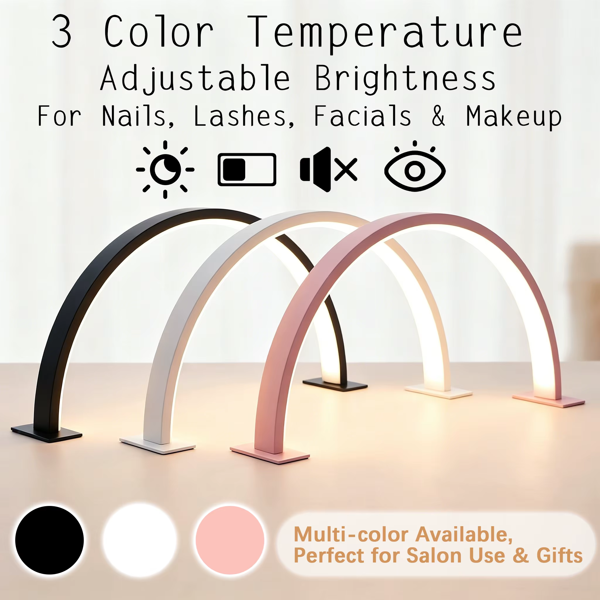Lampe de bureau en forme de demi-lune en U, lumière LED sans ombre à trois couleurs réglables, alime