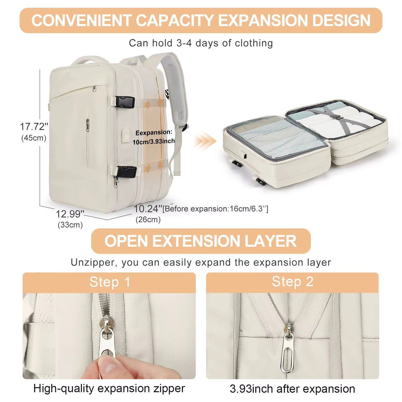 VEKROS-Sac à Dos de Voyage Extensible pour Homme et Femme, Accessoire pour -du-- end, Randonnée, Ord