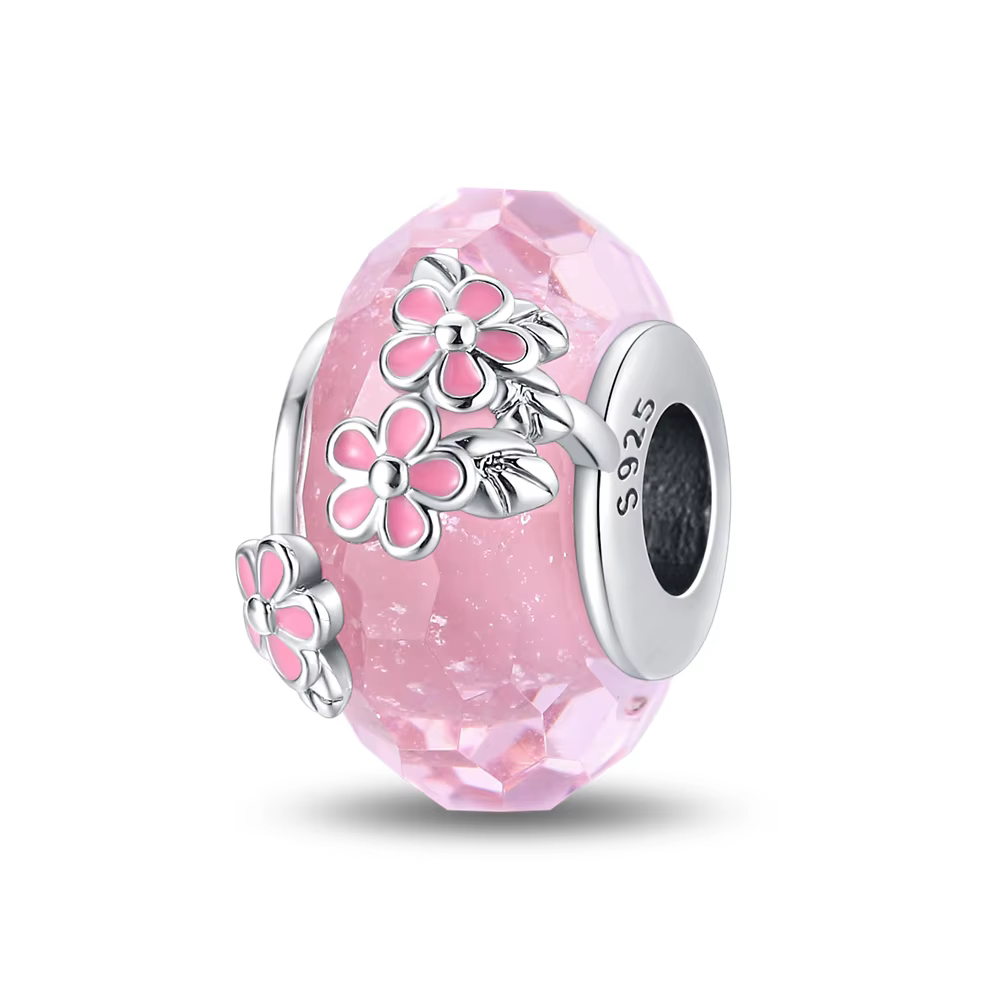 Pendentif en perles de verre Sakura en argent sterling 925, original, adapté aux bracelets et collie