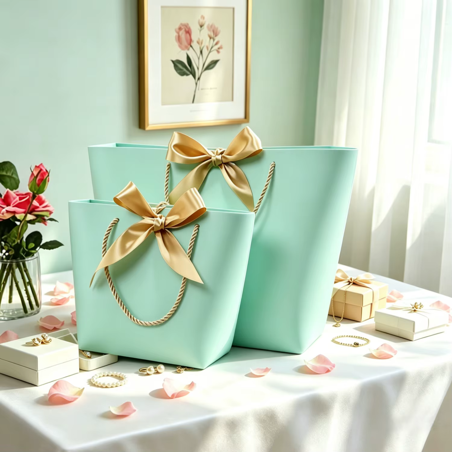 10 sacs cadeaux en papier kraft pour perruques, pyjamas, avec logo personnalisé, ruban et poignée, p