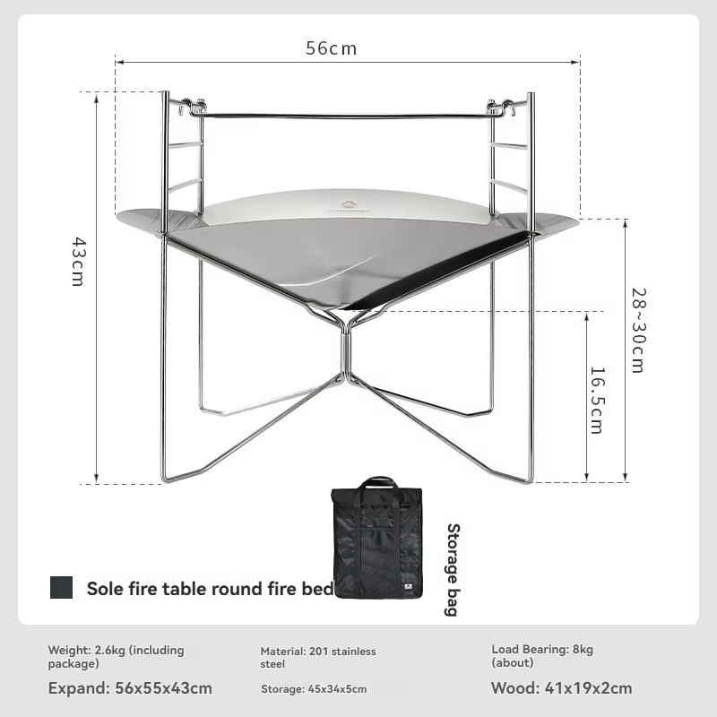 CAMPINGMOON SOLO-A3 Table de feu portable en acier inoxydable avec ponts réglables Barbecue de campi
