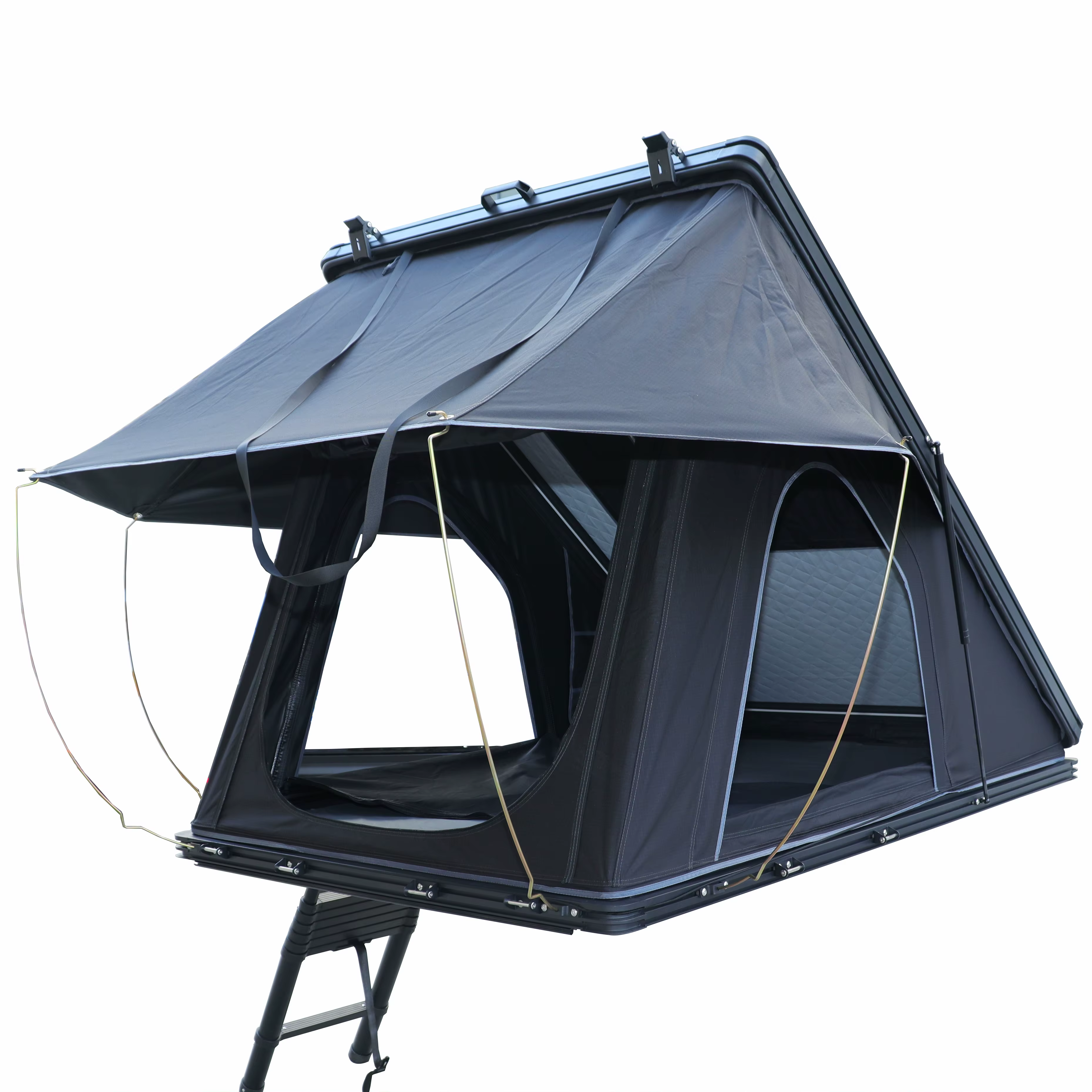 Tente de camping triangulaire en aluminium pour 4 personnes, tente de toit à coque rigide noire, ten