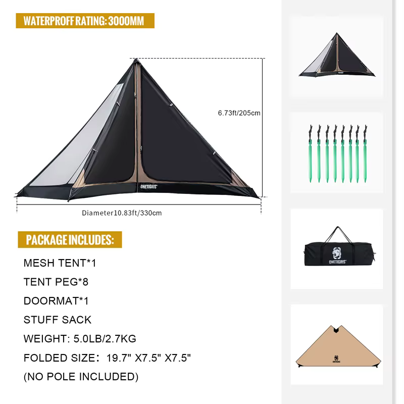 OneTigris – tente de cheminée TC en coton térylène, tipi d'extérieur, pour aventuriers, randonnée, C