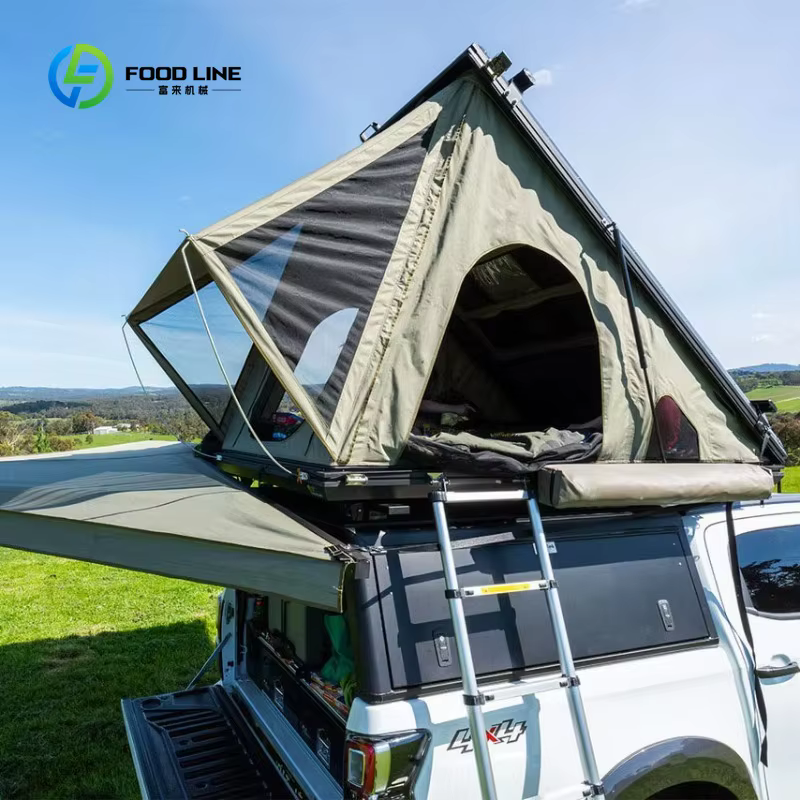 Tente de toit de voiture triangulaire personnalisée pour le camping, coque rigide noire et grise en 