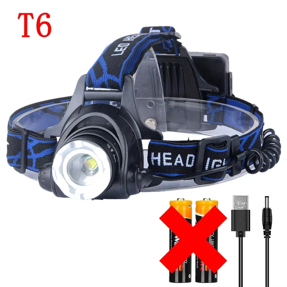 Lampe frontale LED puissante rechargeable par USB, zoom télescopique, étanche, pour extérieur, trava