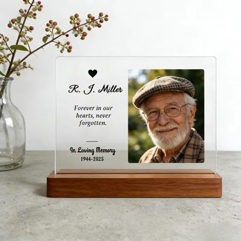 Lampe en acrylique personnalisée avec portrait photo, veilleuse personnalisée, base en bois transpar