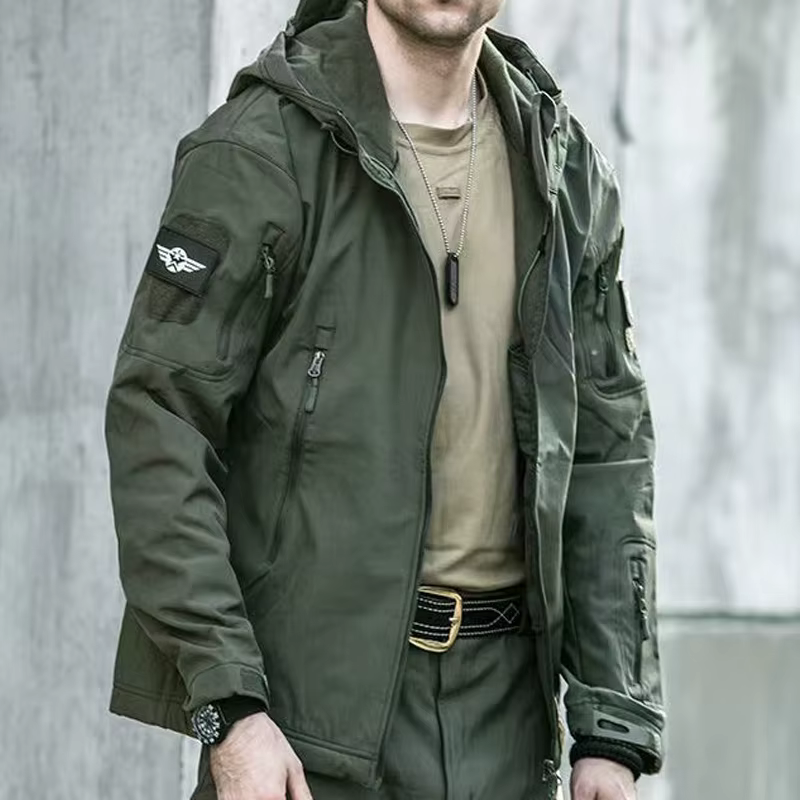 Veste de randonnée en polaire pour homme, style cargo, automne-hiver, effet peau de requin, tactique