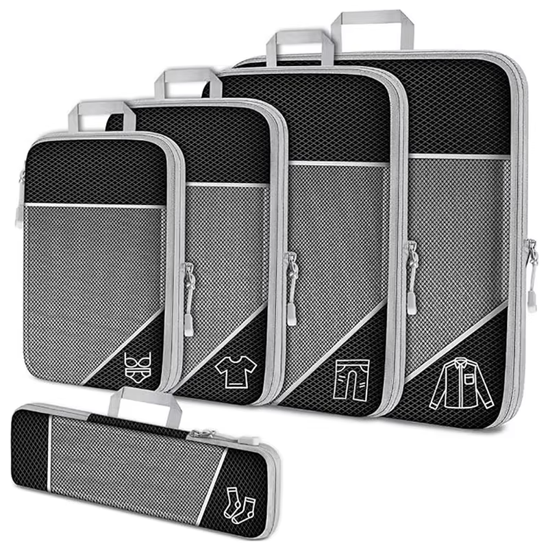 5 pièces organisateur de voyage sac ensemble vêtements Cubes de Compression pour avion voyage essent