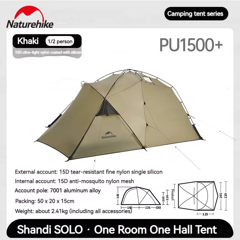Naturehike – tente de Camping pour 1 à 2 personnes, 4 saisons, ultralégère, coupe-vent, imperméable,