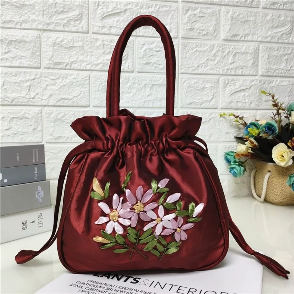 Sac seau à motif de fleurs brodées pour femmes, petit sac pour téléphone, sac à main de Style Nation