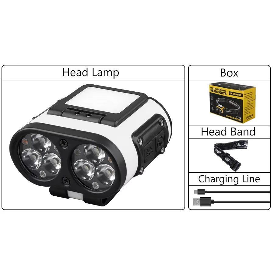 Lampe frontale à capteur avec Clip, 6 Modes, haute luminosité, Rechargeable, pour l'extérieur, étanc