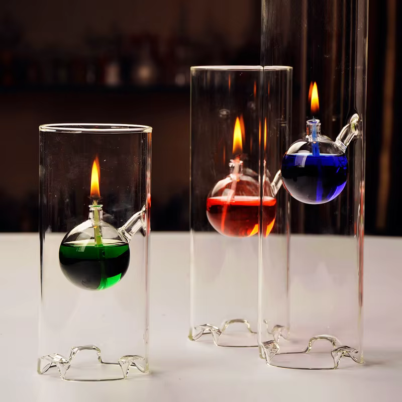 Lampe à huile coupe-vent, brûleur à huile en verre transparent, abat-jour résistant à la chaleur, bo